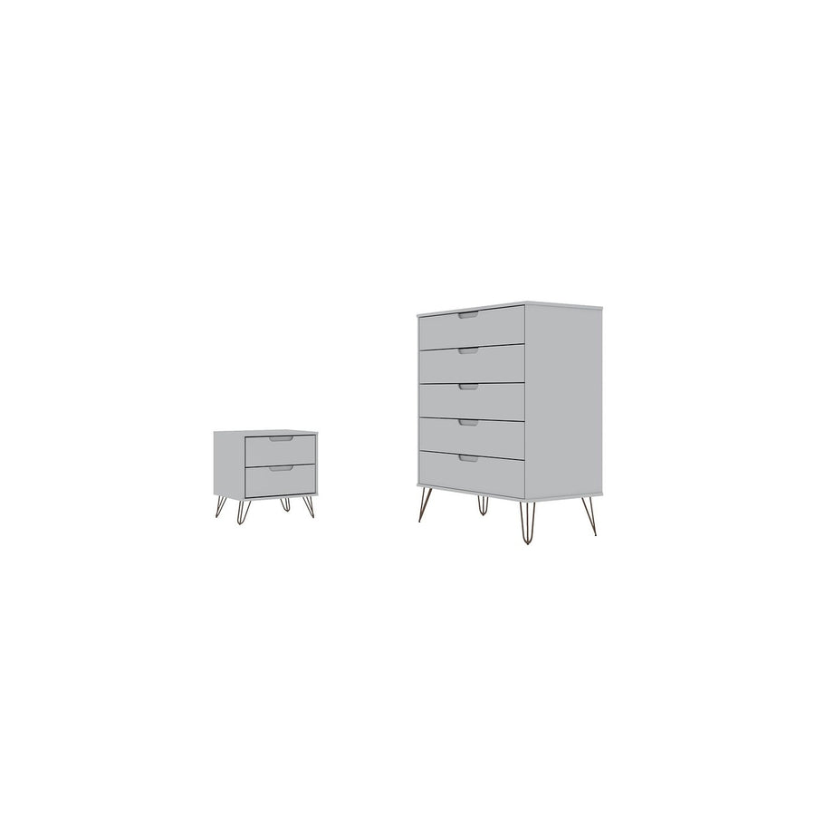 Rockefeller White 5-Drawer Dresser and 2-Drawer Nightstand Set Image 1