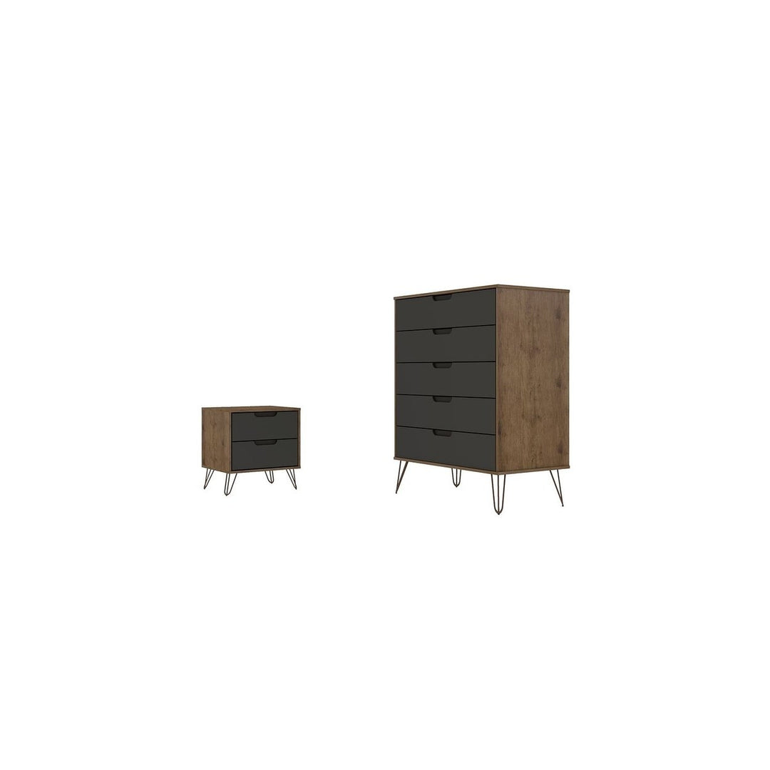 Rockefeller White 5-Drawer Dresser and 2-Drawer Nightstand Mid-Century Modern Set Image 1