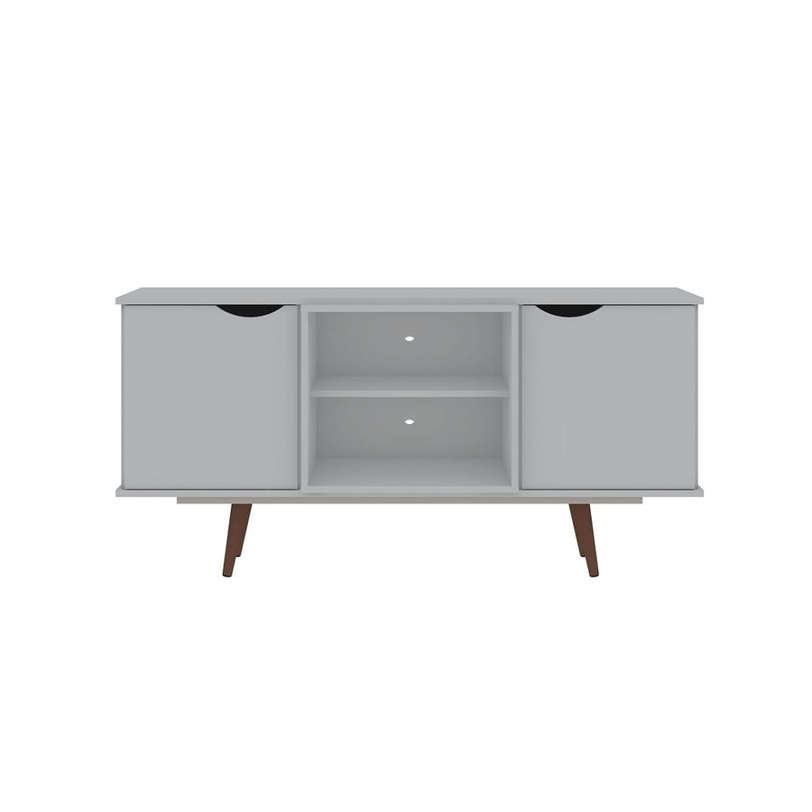 Hampton 53.54 TV Stand Solid Wood Legs 4 Shelves Mid-Century Modern Storage Image 1