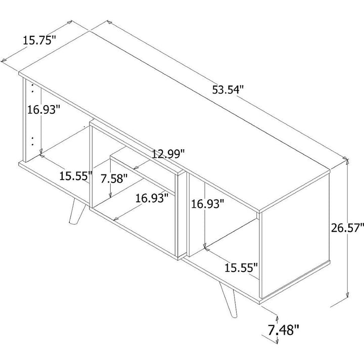 Hampton 53.54 TV Stand Solid Wood Legs 4 Shelves Mid-Century Modern Storage Image 3