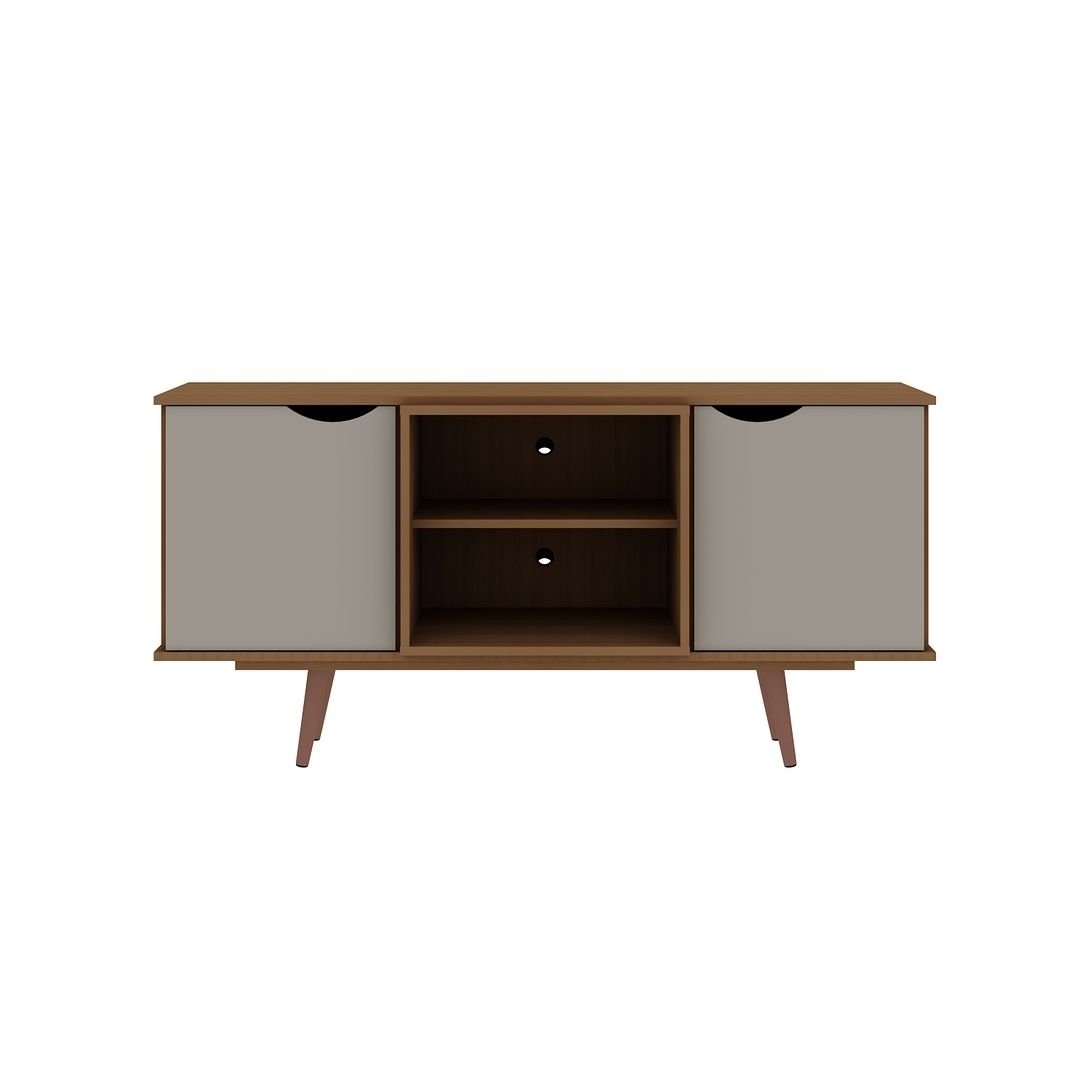 Hampton 53.54 TV Stand Solid Wood Legs 4 Shelves Mid-Century Modern Storage Image 4