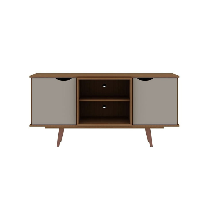 Hampton 53.54 TV Stand Solid Wood Legs 4 Shelves Mid-Century Modern Storage Image 1