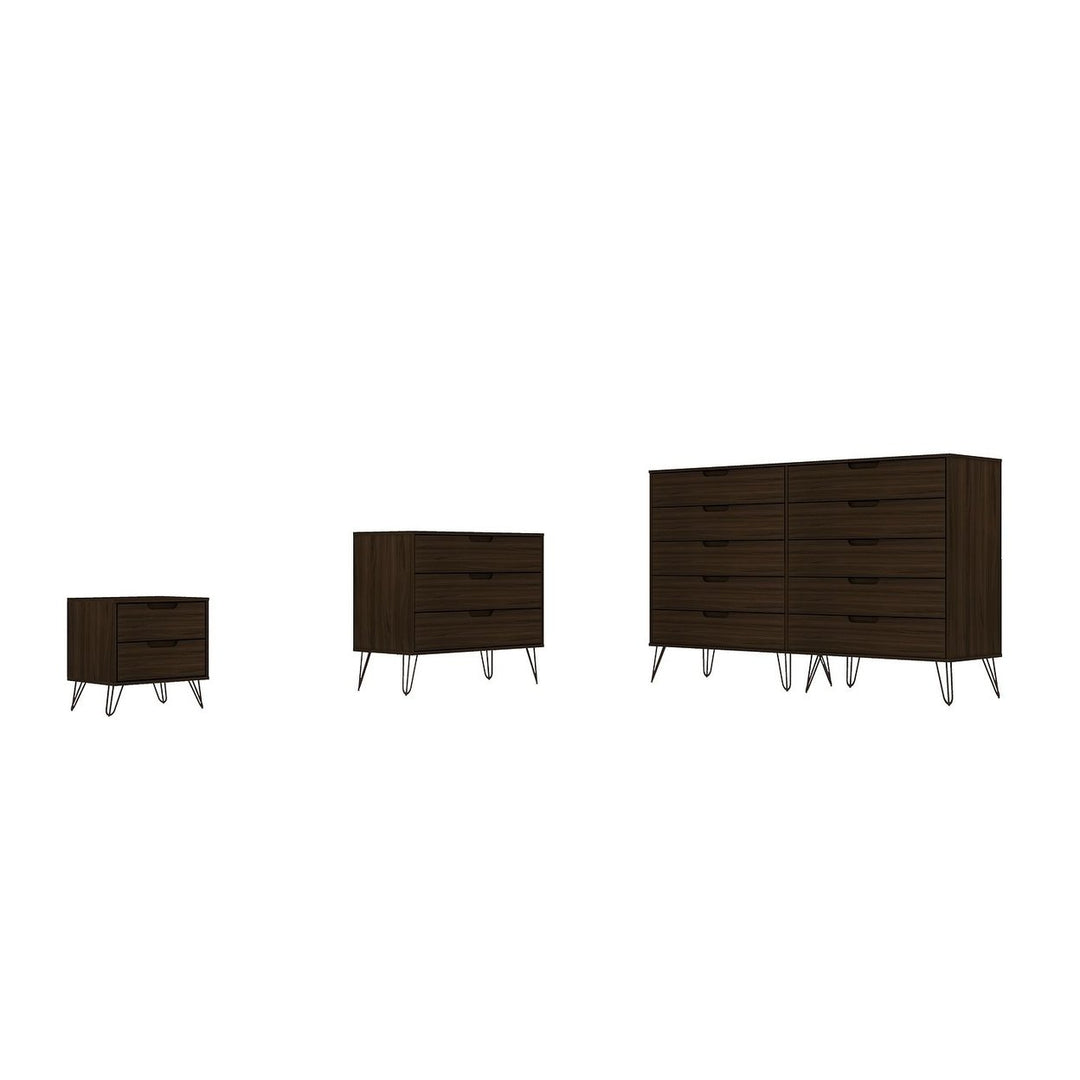 Rockefeller 3-Piece Dresser and Nightstand Set Mid-Century Modern Storage Gray Image 1