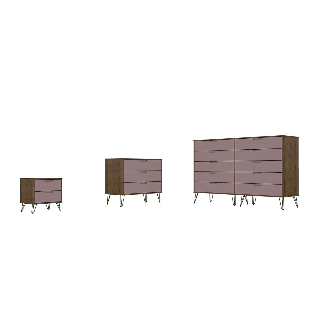 Rockefeller 3-Piece Dresser and Nightstand Set Mid-Century Modern Storage Gray Image 1