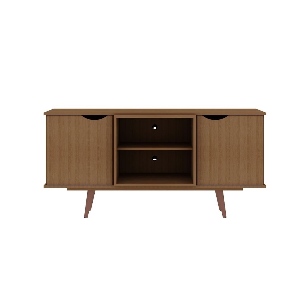 Hampton 53.54 TV Stand Solid Wood Legs 4 Shelves Mid-Century Modern Storage Image 5