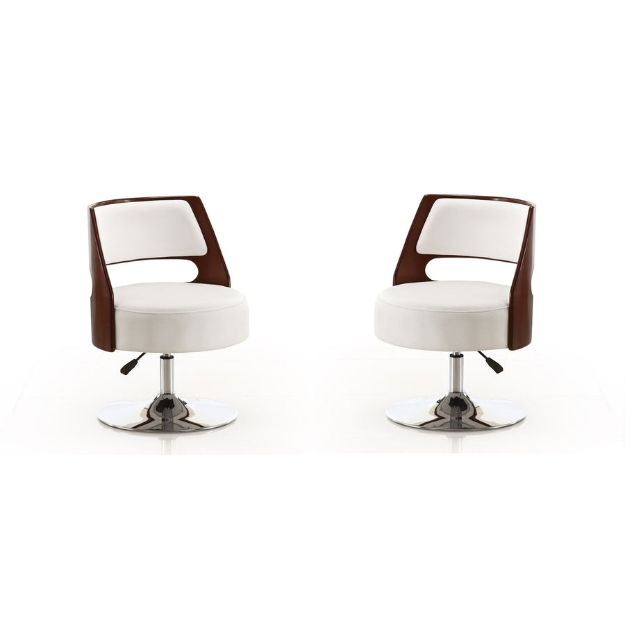 Salon White and Polished Chrome Faux Leather Adjustable Height Swivel Accent Chair (Set of 2) Image 1