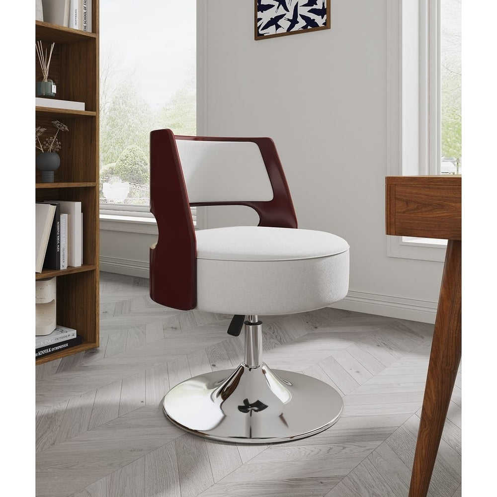 Salon White and Polished Chrome Faux Leather Adjustable Height Swivel Accent Chair (Set of 2) Image 2