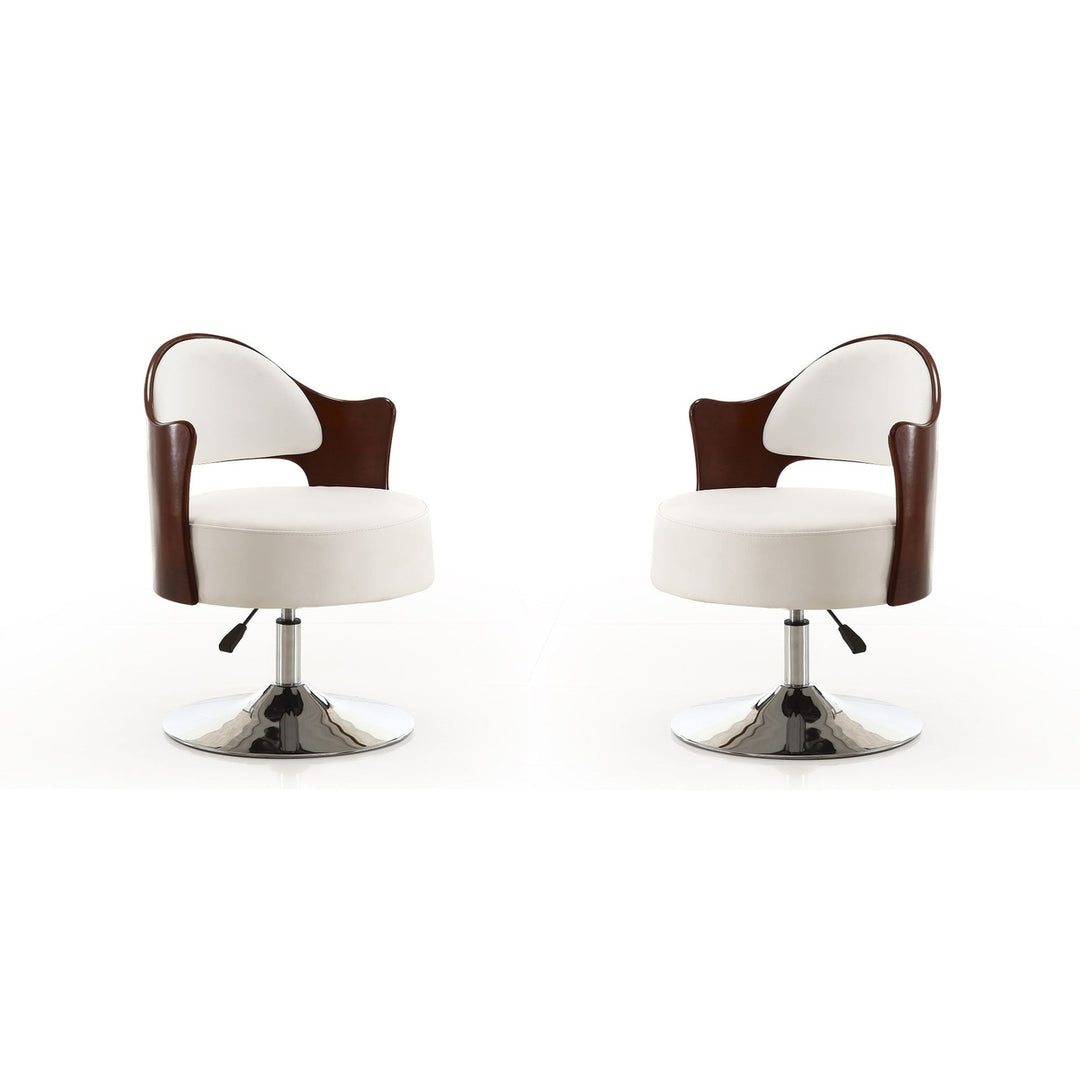 Bopper White and Polished Chrome Faux Leather Adjustable Height Swivel Accent Chair (Set of 2) Image 1