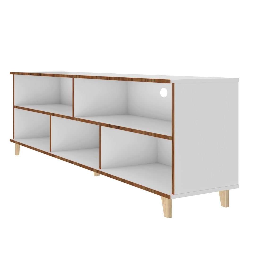Warren 70.87 TV Stand with 5 Shelves in White and Oak Image 4