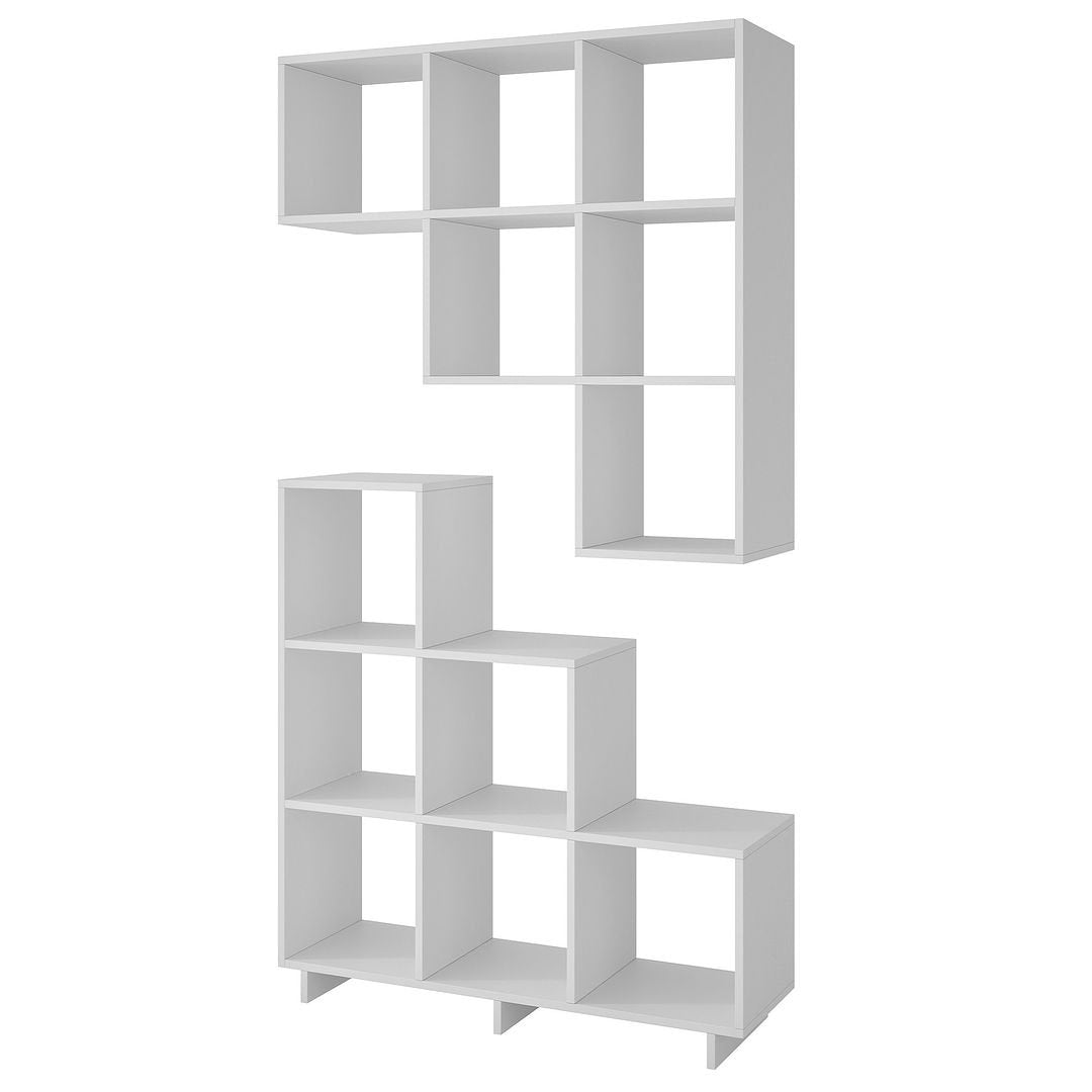 Cascavel Stair Cubby with 6 Cube Shelves in White. Set of 2 Image 1