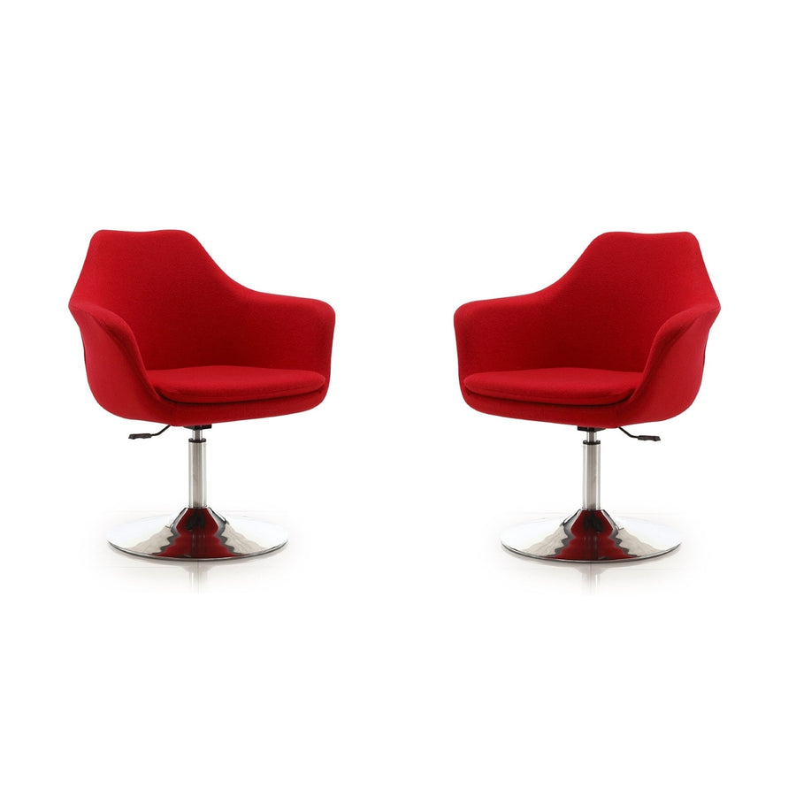 Kinsey Red and Polished Chrome Wool Blend Adjustable Height Swivel Accent Chair (Set of 2) Image 1
