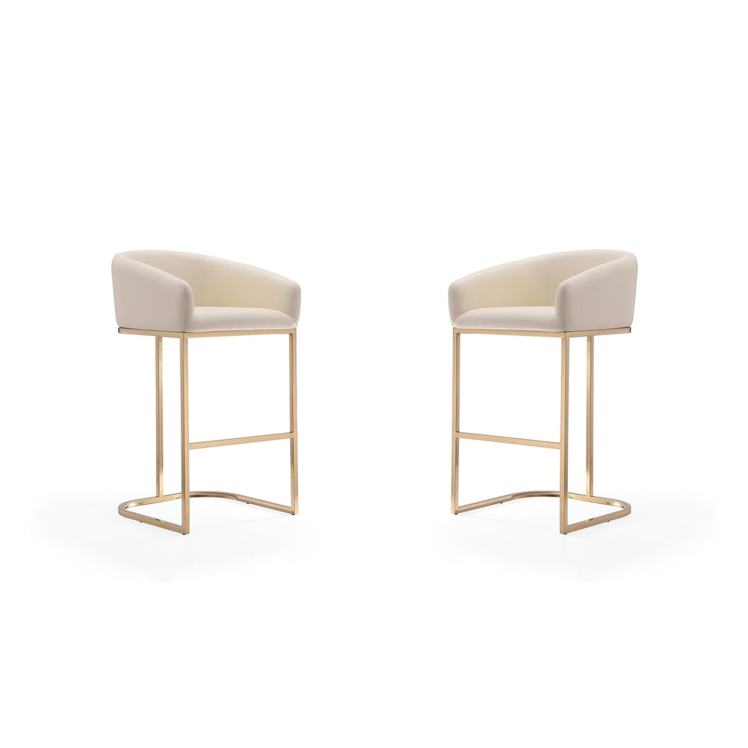 Louvre 40 in. Cream and Titanium Gold Stainless Steel Barstool (Set of 2) Image 1