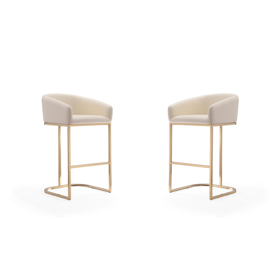 Louvre 40 in. Cream and Titanium Gold Stainless Steel Barstool (Set of 2) Image 1