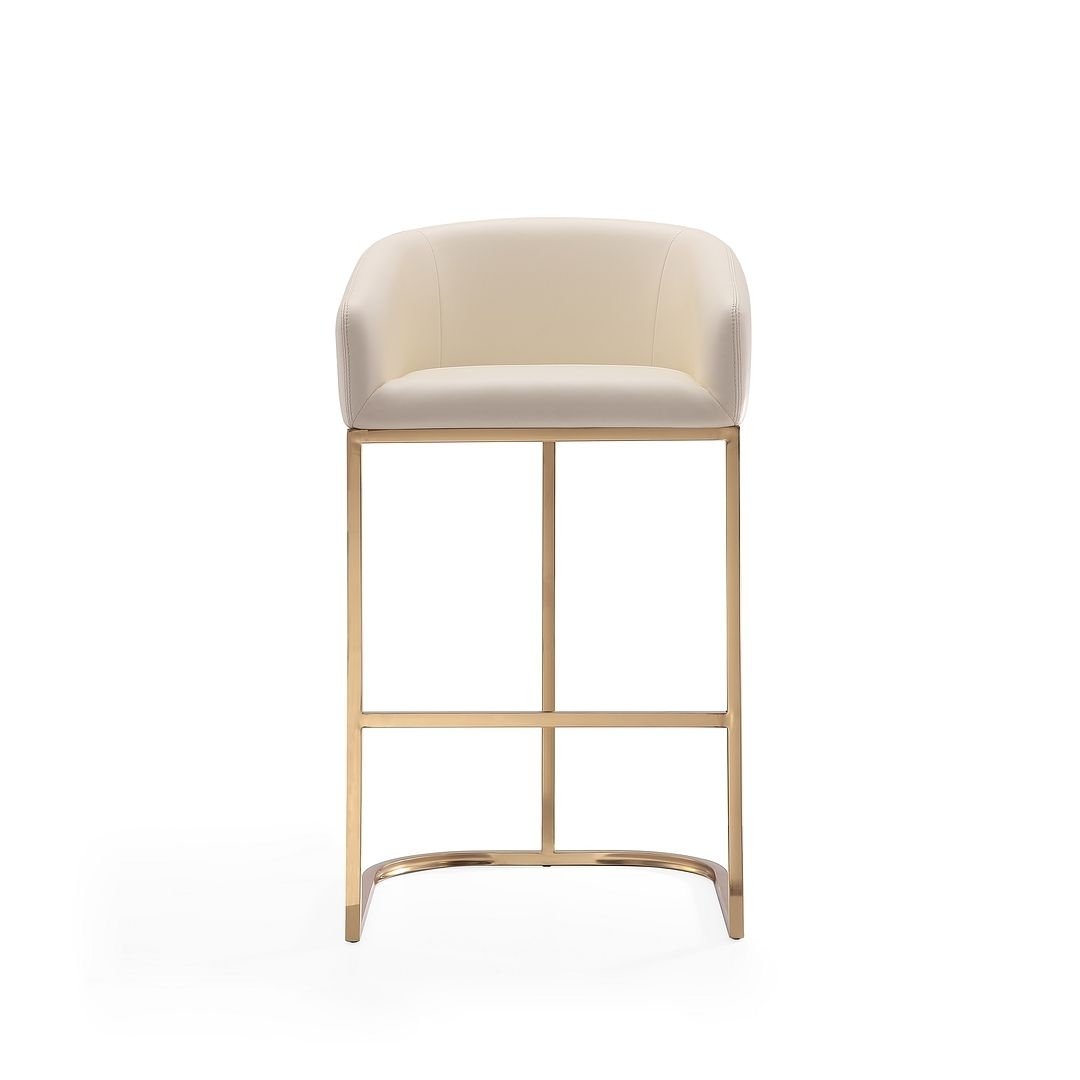 Louvre 40 in. Cream and Titanium Gold Stainless Steel Barstool (Set of 2) Image 5