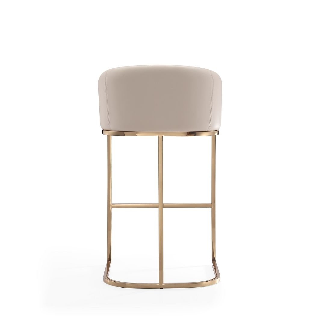 Louvre 40 in. Cream and Titanium Gold Stainless Steel Barstool (Set of 2) Image 6