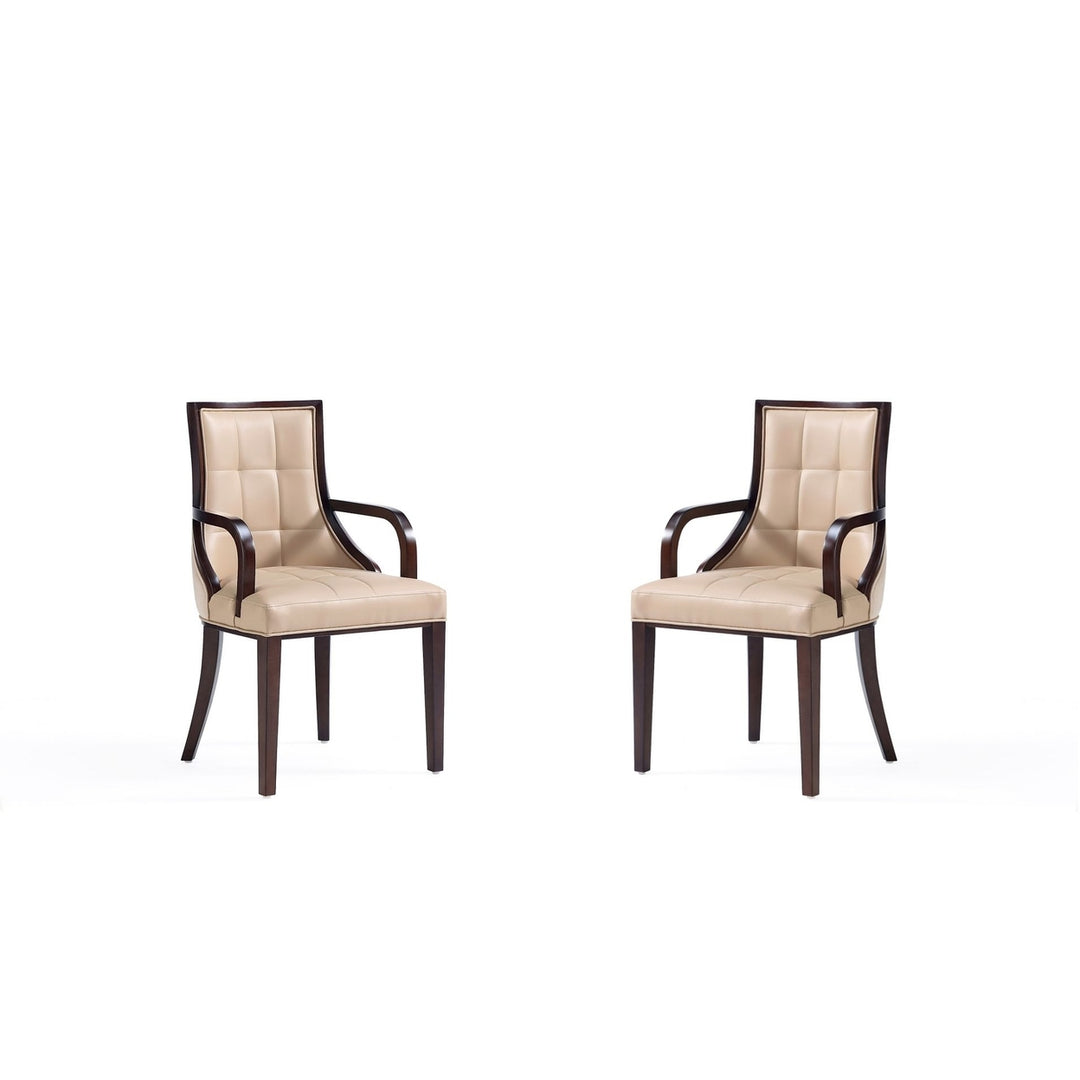 Fifth Avenue Faux Leather Dining Armchair Set of 2 Tan Walnut Traditional Style Image 1