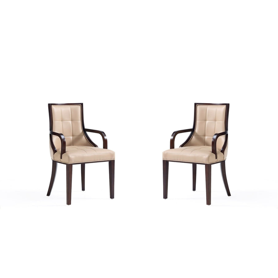 Fifth Avenue Faux Leather Dining Armchair Set of 2 Tan Walnut Traditional Style Image 1