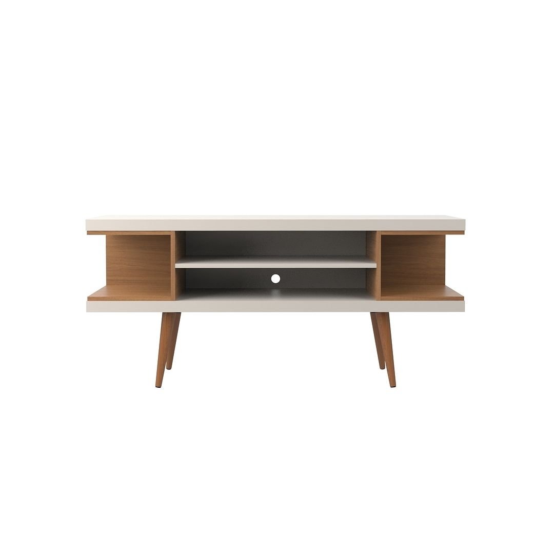 Utopia 53.14 TV Stand Off-White Splayed Wooden Legs 4 Shelves Entertainment Center Image 1