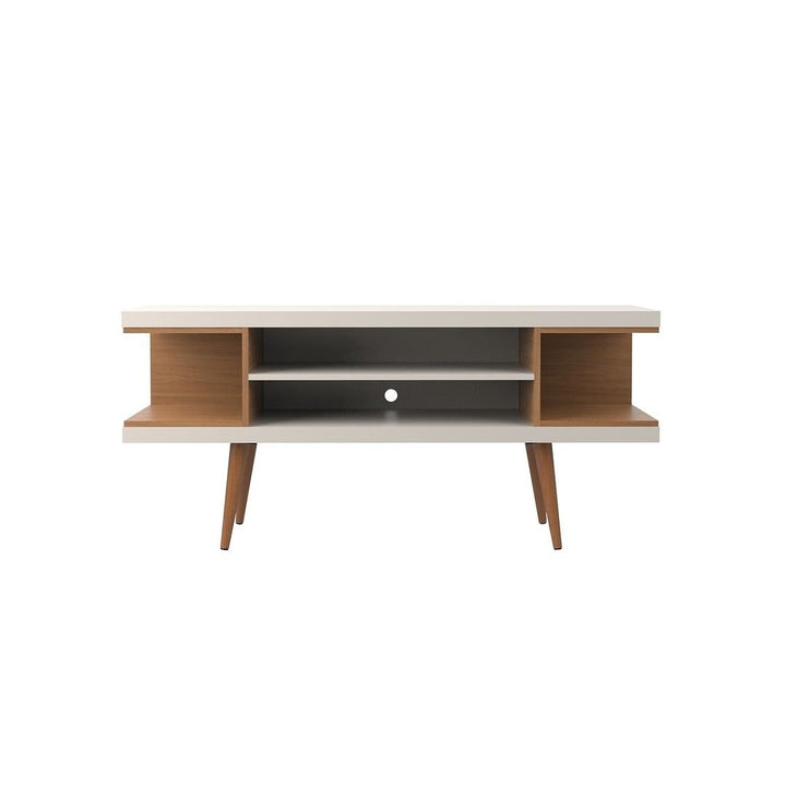 Utopia 53.14 TV Stand Off-White Splayed Wooden Legs 4 Shelves Entertainment Center Image 1