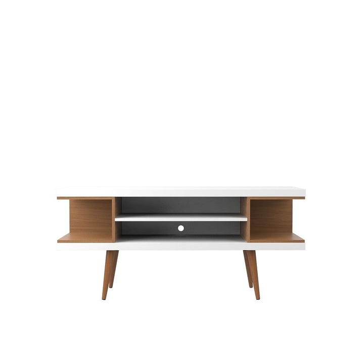 Utopia 53.14 TV Stand Off-White Splayed Wooden Legs 4 Shelves Entertainment Center Image 1