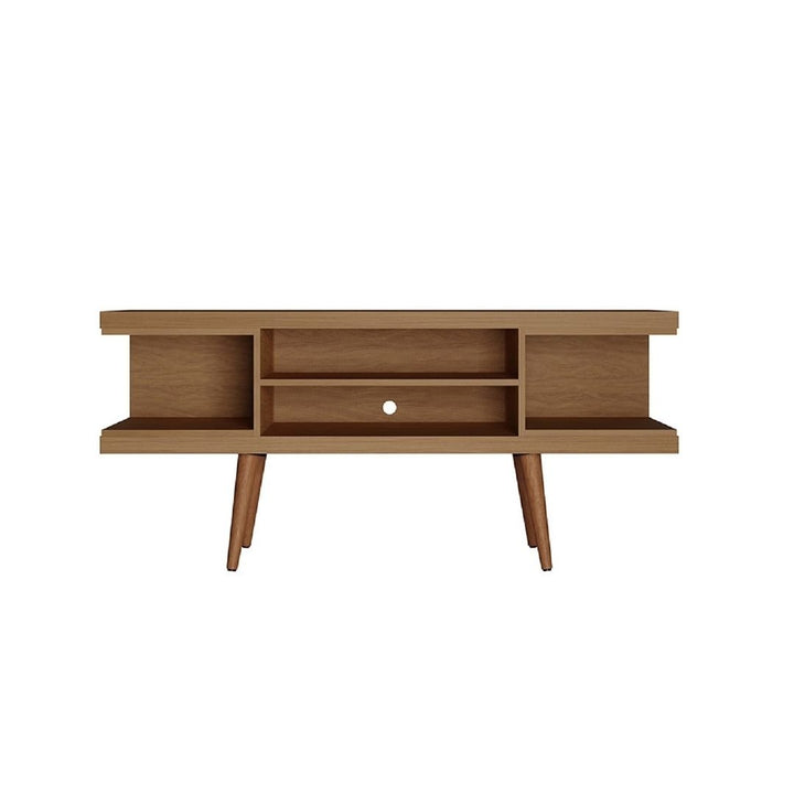 Utopia 53.14 TV Stand Off-White Splayed Wooden Legs 4 Shelves Entertainment Center Image 1