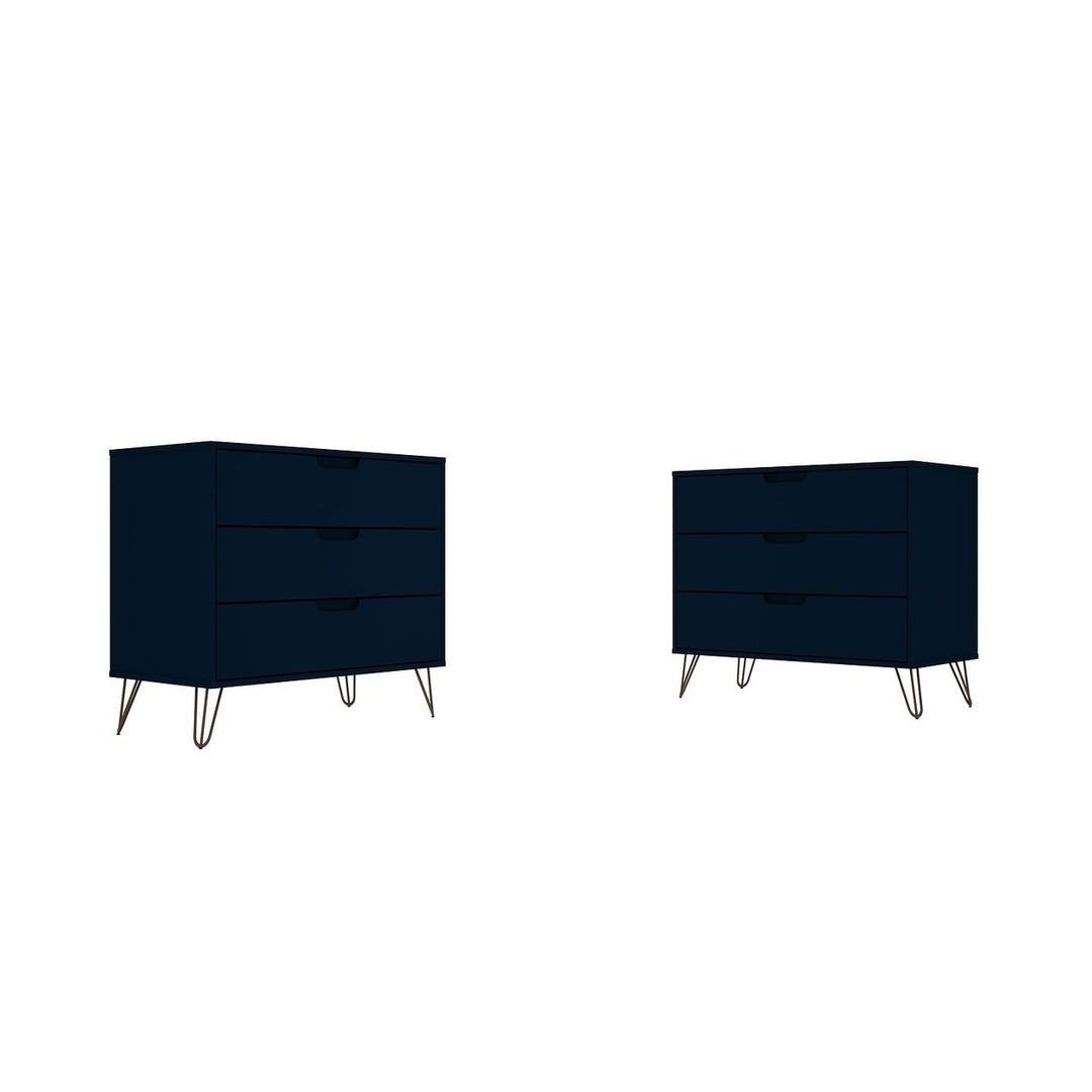 Rockefeller 3-Drawer Dresser Set of 2 Mid-Century Modern Minimalist Storage Image 1