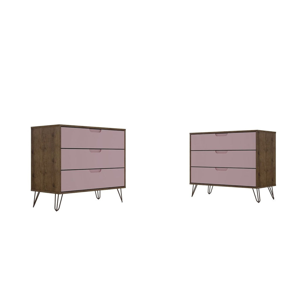 Rockefeller 3-Drawer Dresser Set of 2 Mid-Century Modern Minimalist Storage Image 1