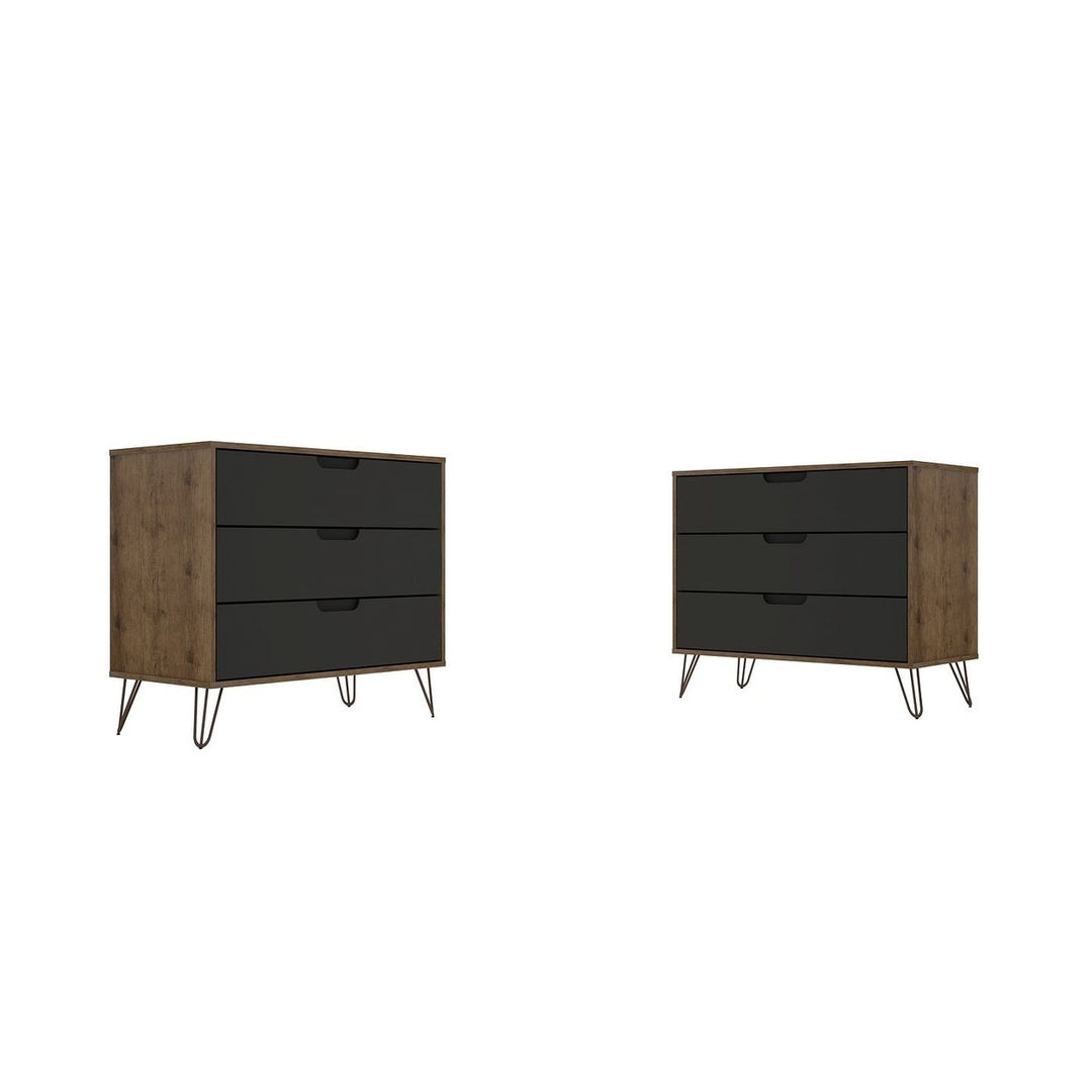 Rockefeller 3-Drawer Dresser Set of 2 Mid-Century Modern Minimalist Storage Image 1