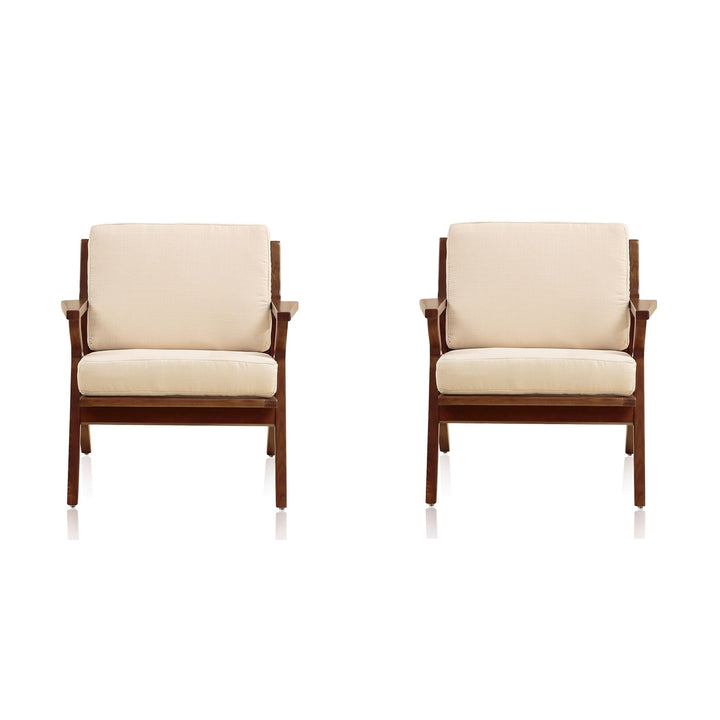 Martelle Accent Chair Set of 2 Cream and Amber Twill Weave Solid Ashwood Frame Image 1