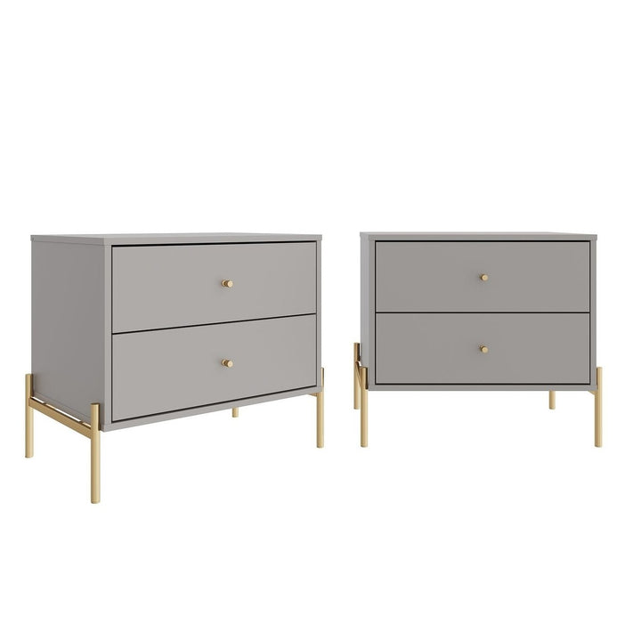 Jasper Nightstand Set of 2 Full Extension Gloss Gold Accent Modern Design Image 1