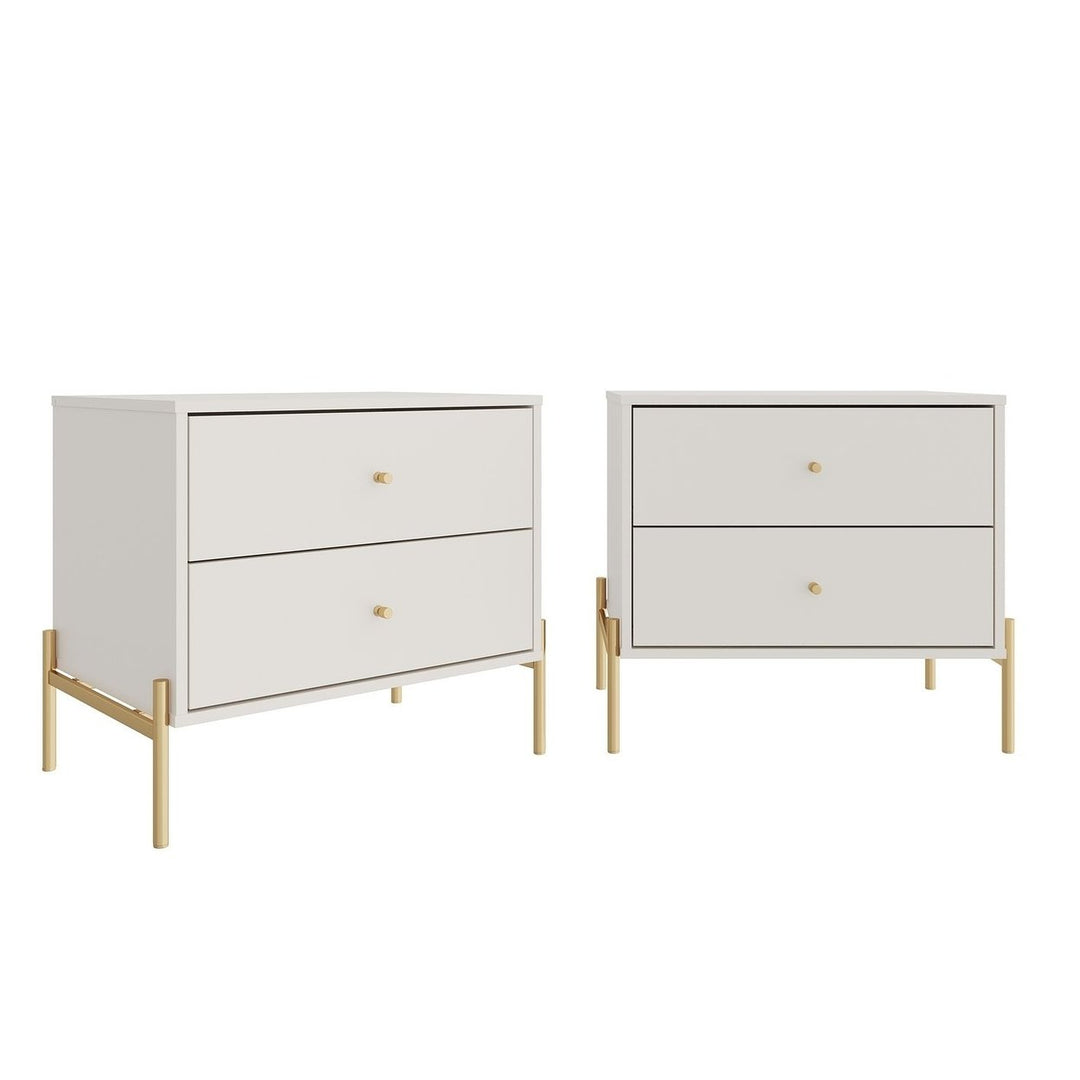 Jasper Nightstand Set of 2 Full Extension Gloss Gold Accent Modern Design Image 1