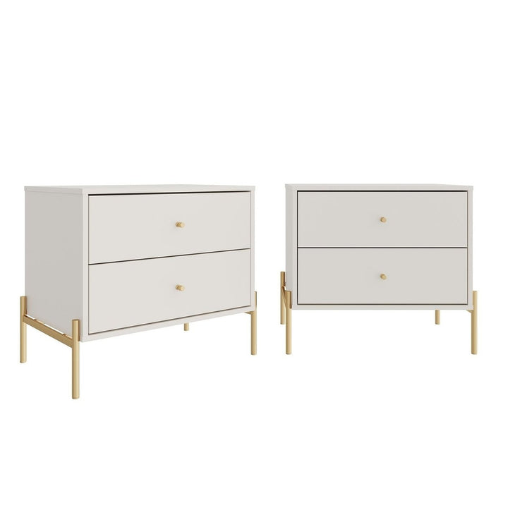 Jasper Nightstand Set of 2 Full Extension Gloss Gold Accent Modern Design Image 1