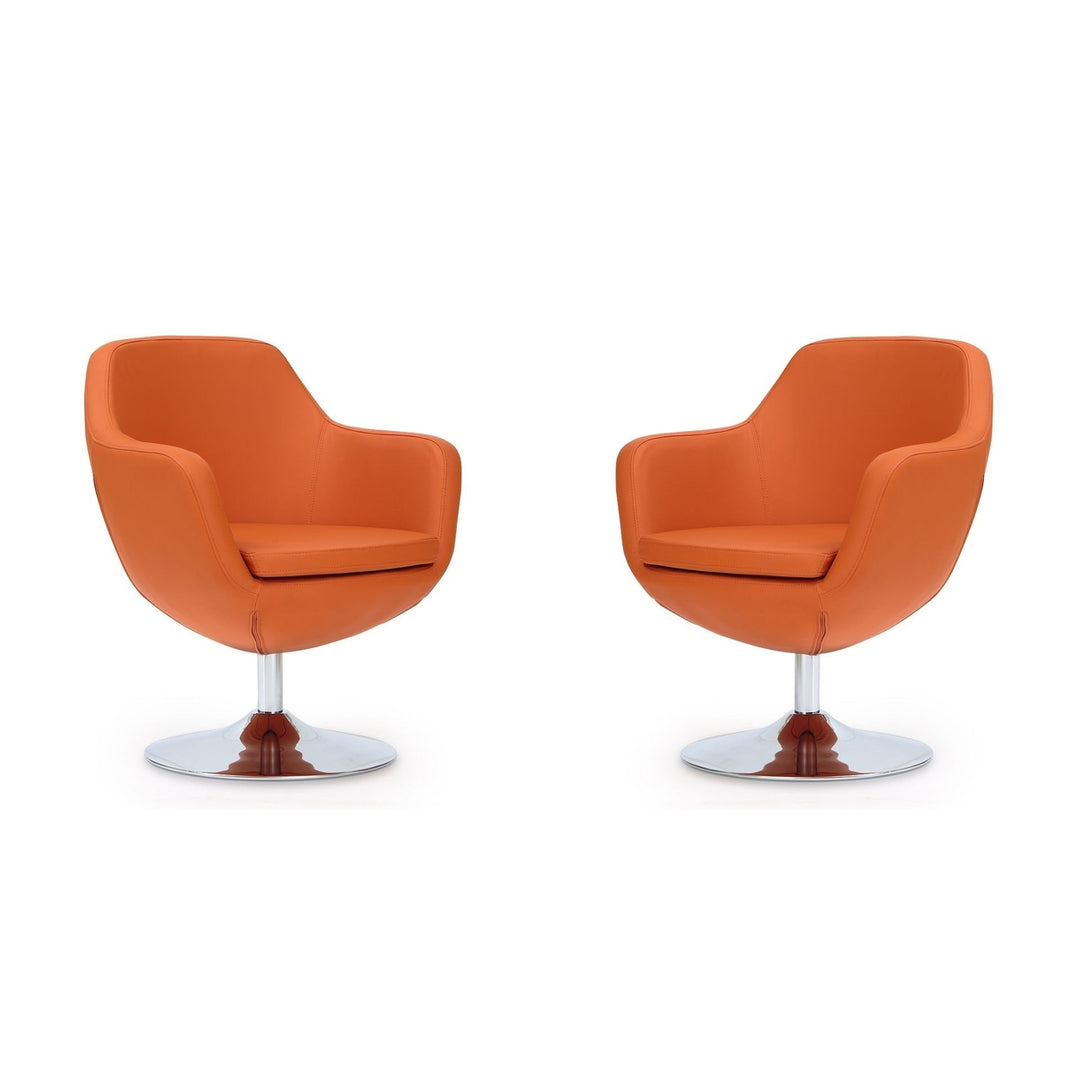 Caisson Orange and Polished Chrome Faux Leather Swivel Accent Chair (Set of 2) Image 1