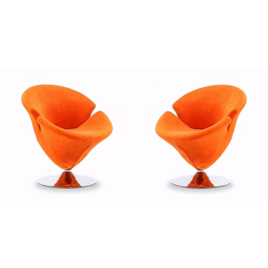 Tulip Orange and Polished Chrome Velvet Swivel Accent Chair (Set of 2) Image 1