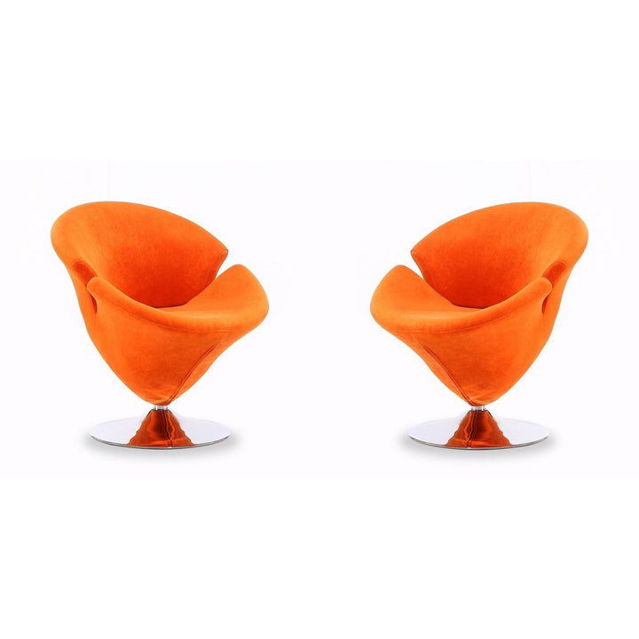 Tulip Orange and Polished Chrome Velvet Swivel Accent Chair (Set of 2) Image 1