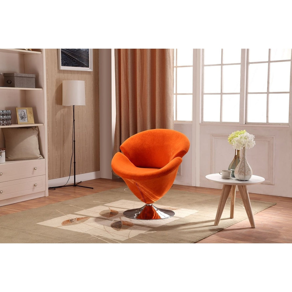 Tulip Orange and Polished Chrome Velvet Swivel Accent Chair (Set of 2) Image 2
