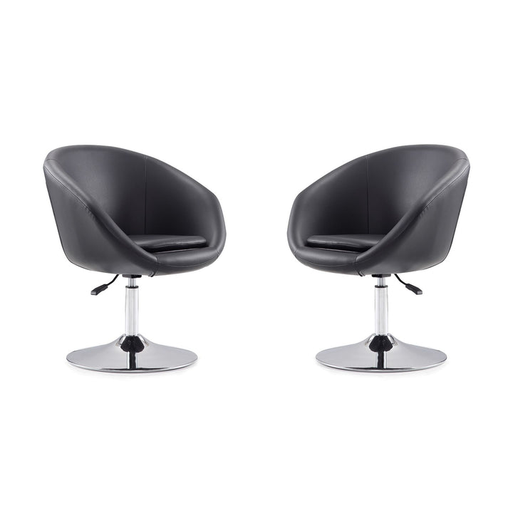 Hopper Adjustable Height Chair Set of 2 Black Faux Leather Chrome Base swivel Image 1