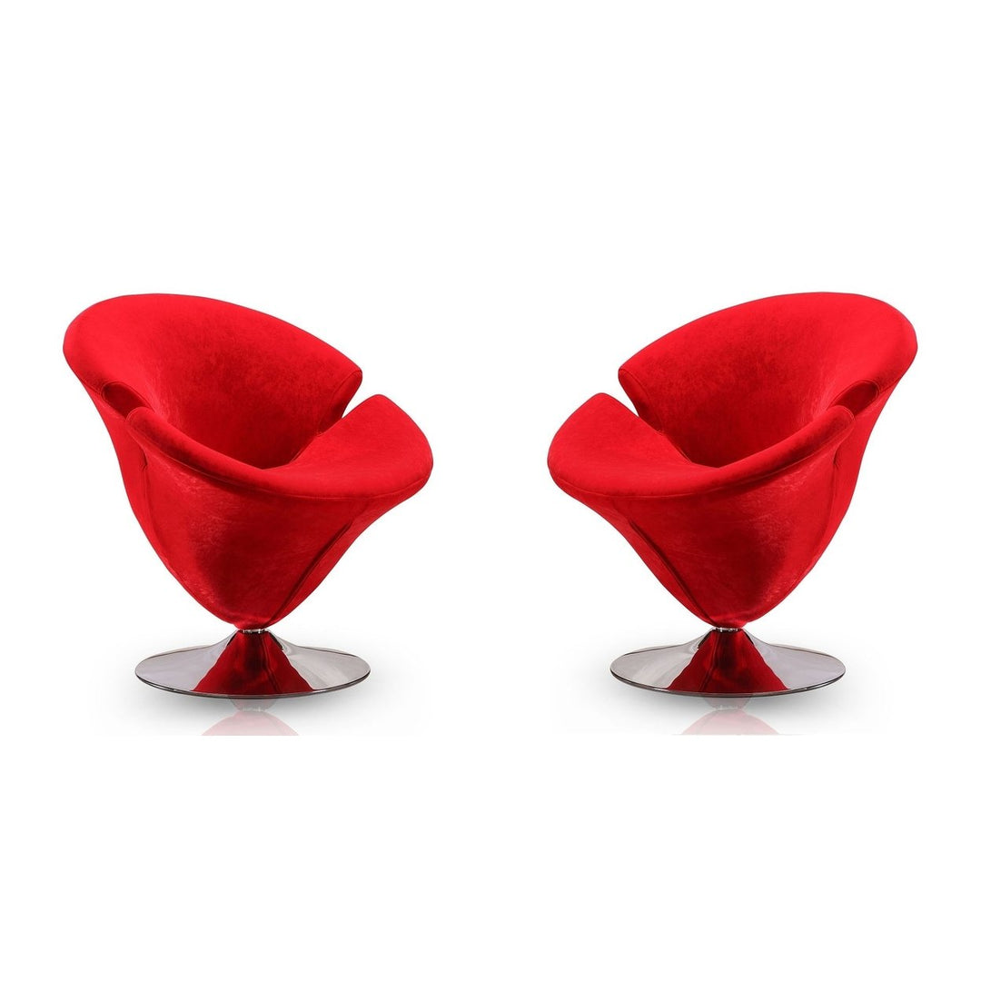 Tulip Orange and Polished Chrome Velvet Swivel Accent Chair (Set of 2) Image 5