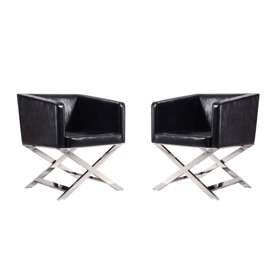 Hollywood Black and Polished Chrome Faux Leather Lounge Accent Chair (Set of 2) Image 1
