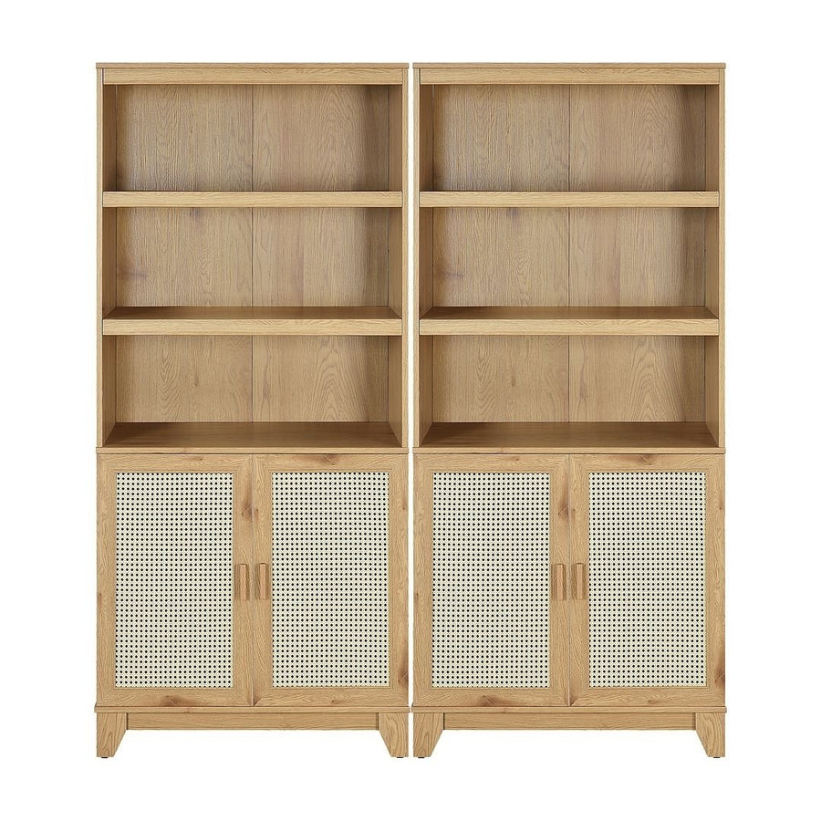 Sheridan Modern Cane Bookcase with Adjustable Shelves - Set of 2 Image 1