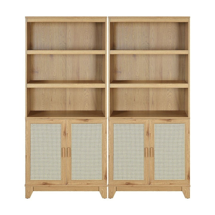 Sheridan Modern Cane Bookcase with Adjustable Shelves - Set of 2 Image 1