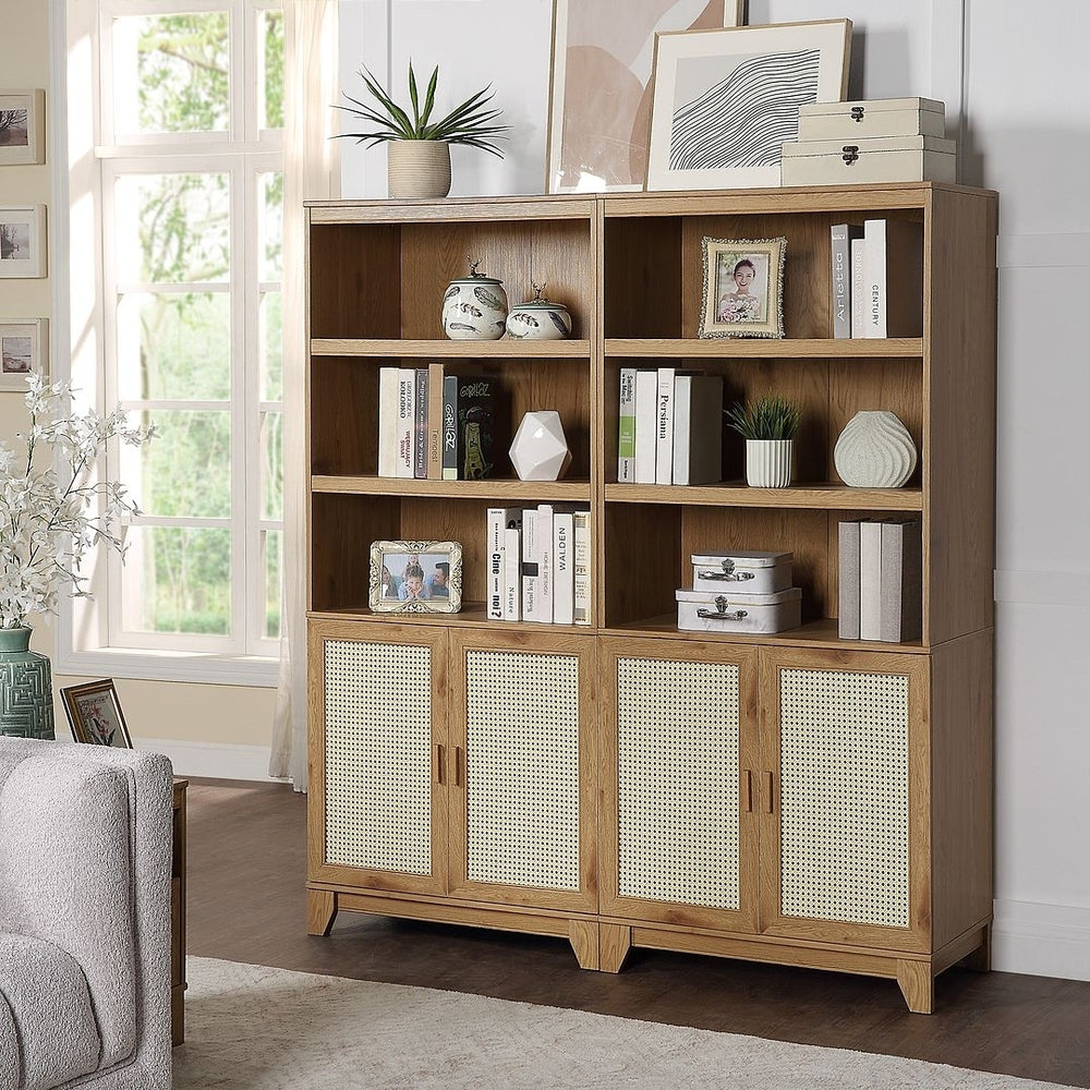 Sheridan Modern Cane Bookcase with Adjustable Shelves - Set of 2 Image 2