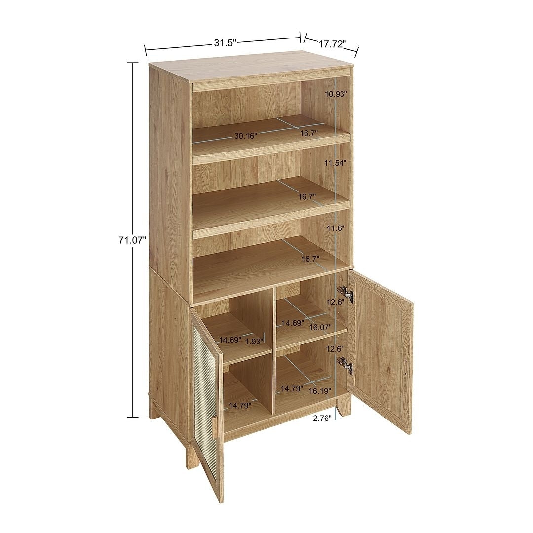 Sheridan Modern Cane Bookcase with Adjustable Shelves - Set of 2 Image 3