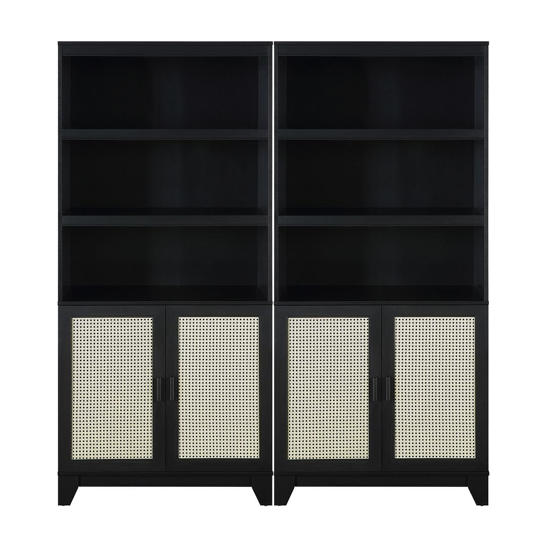 Sheridan Modern Cane Bookcase with Adjustable Shelves - Set of 2 Image 1