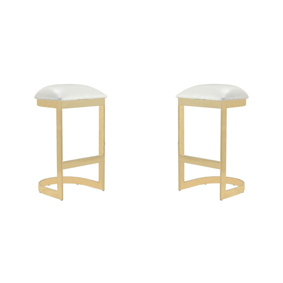 Aura 28.54 in. White and Polished Brass Stainless Steel Bar Stool (Set of 2) Image 1