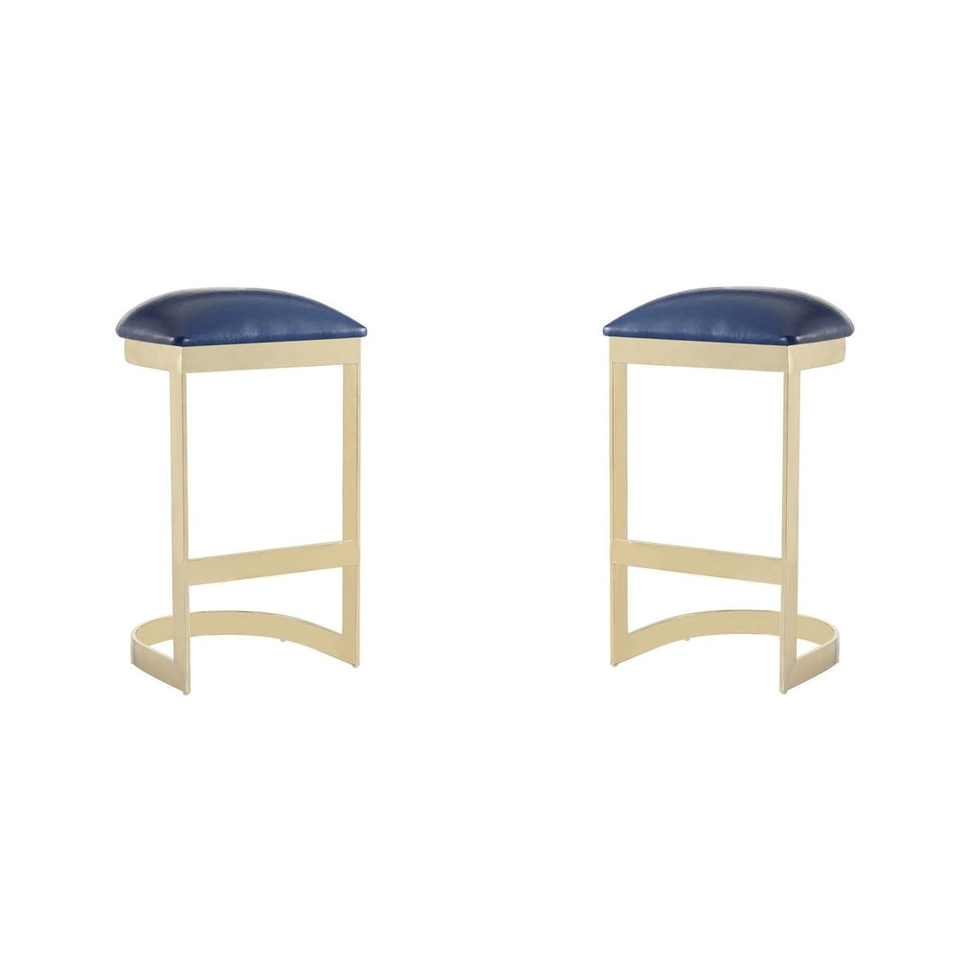 Aura Bar Stool Set of 2 White Faux Leather Polished Brass Stainless Steel 28.54 in Image 1