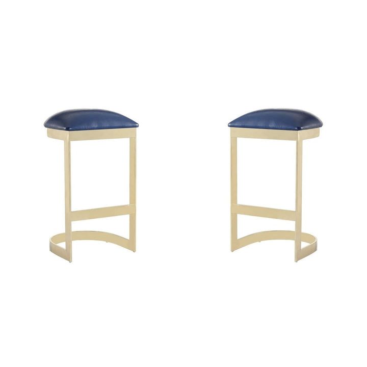 Aura Bar Stool Set of 2 White Faux Leather Polished Brass Stainless Steel 28.54 in Image 1