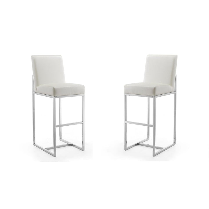 Element Bar Stool Set of 2 Pearl White Polished Chrome Faux Leather 42 in Image 1