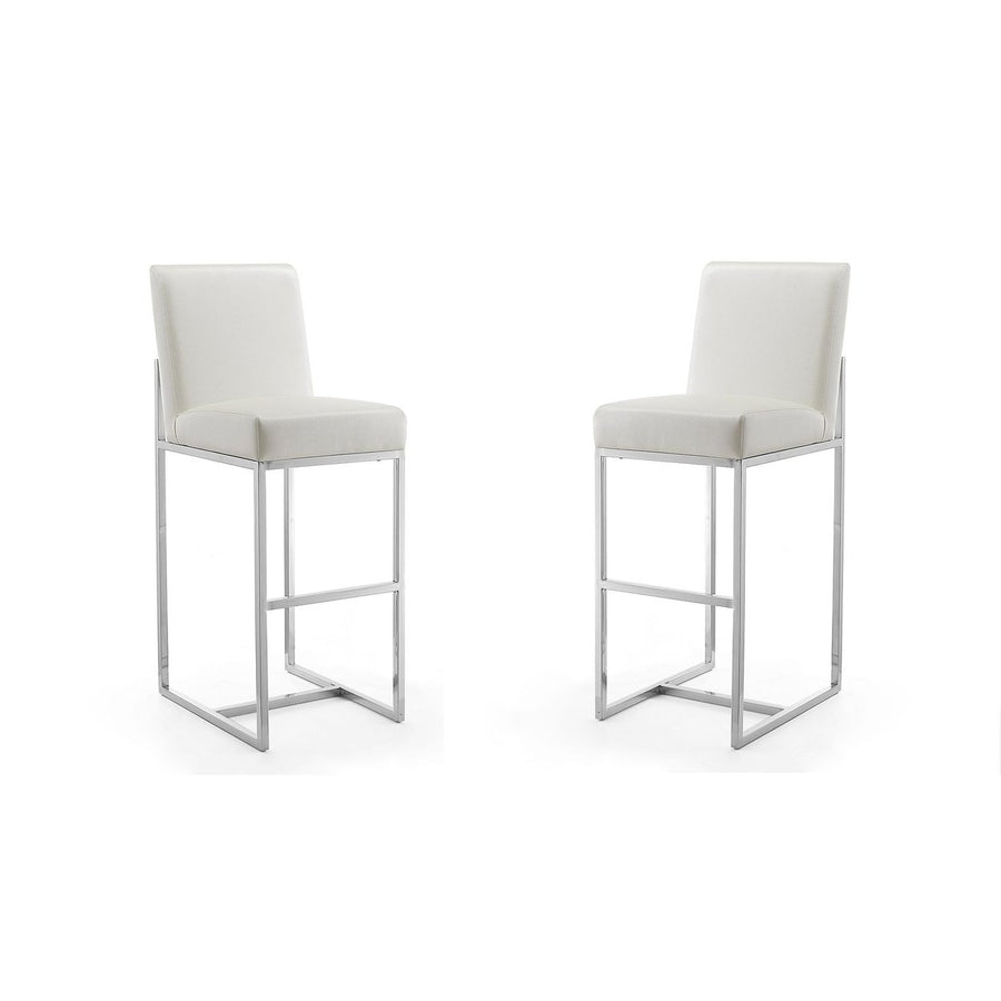 Element Bar Stool Set of 2 Pearl White Polished Chrome Faux Leather 42 in Image 1