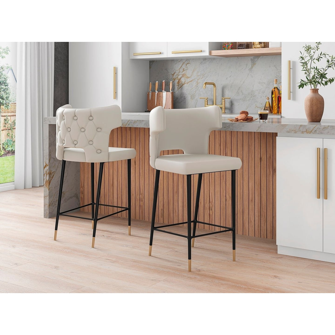 Holguin 41.34 in. Cream, Black and Gold Wooden Barstool (Set of 2) Image 2